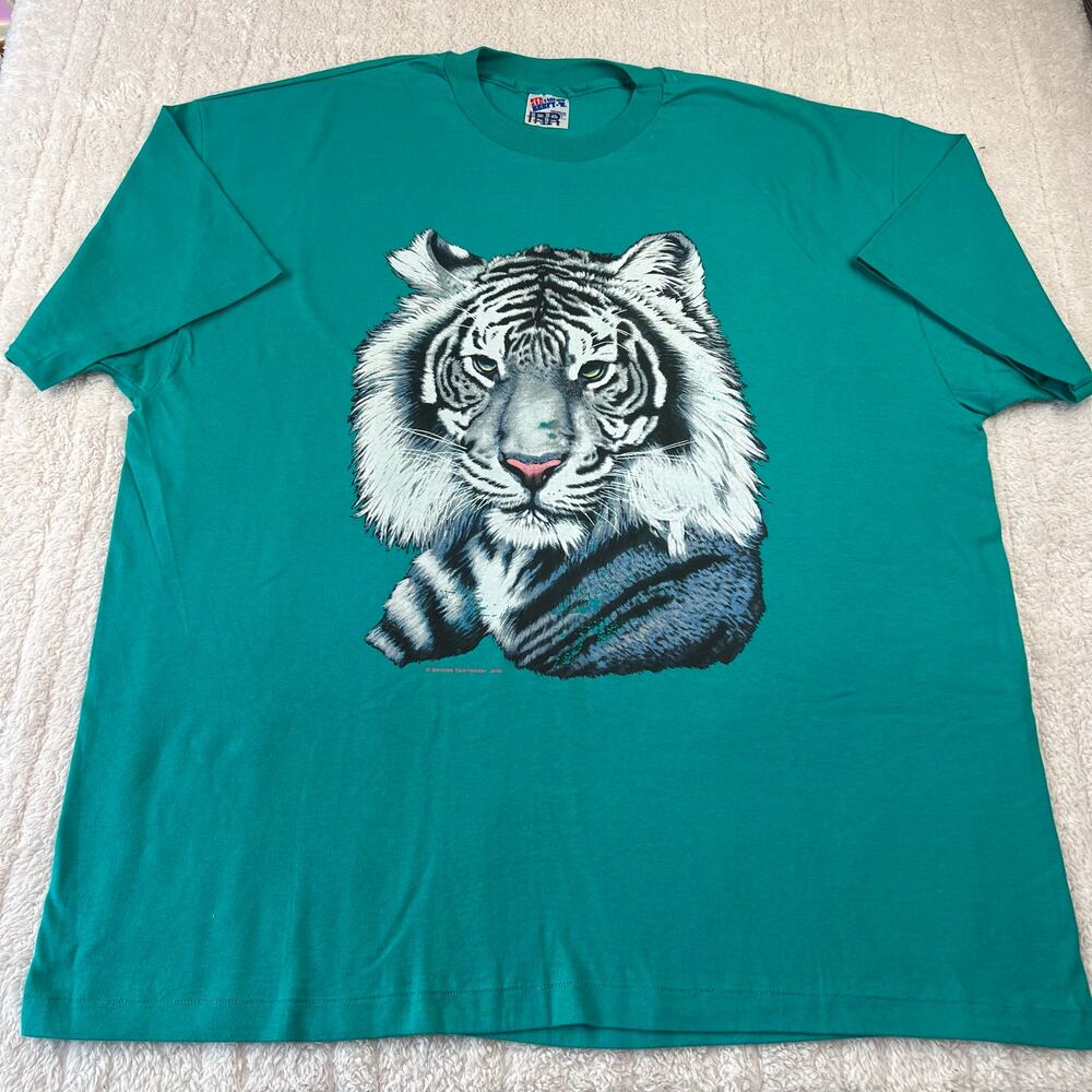 Hanes Beefy Vintage Graphic T-Shirt Nature White Tiger Single Stitch Size XXL